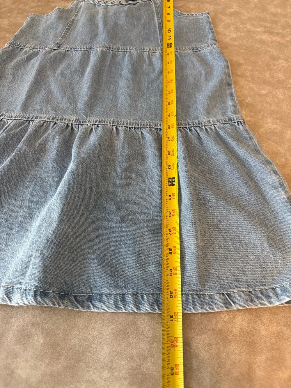 Joe’s Jeans Girls 12/14 Denim Tiered Dress Braided Straps Bleach Wash NWT